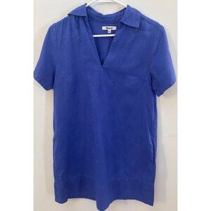 Madewell Womens XS Linen Short-Sleeve Dress Blue Collared Top
